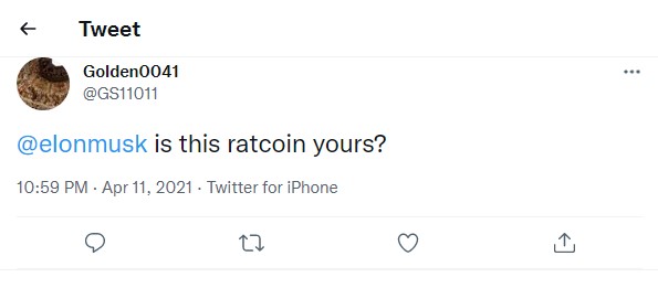 person tagged elon musk tweet to ask about ratcoin ownership